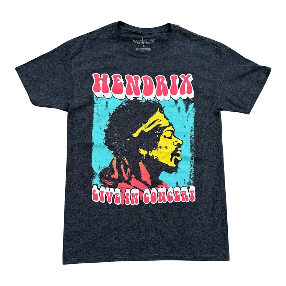 Rockin Artwork Jimi Hendrix Live In Concert Graphic Tee Gray Mens Small
